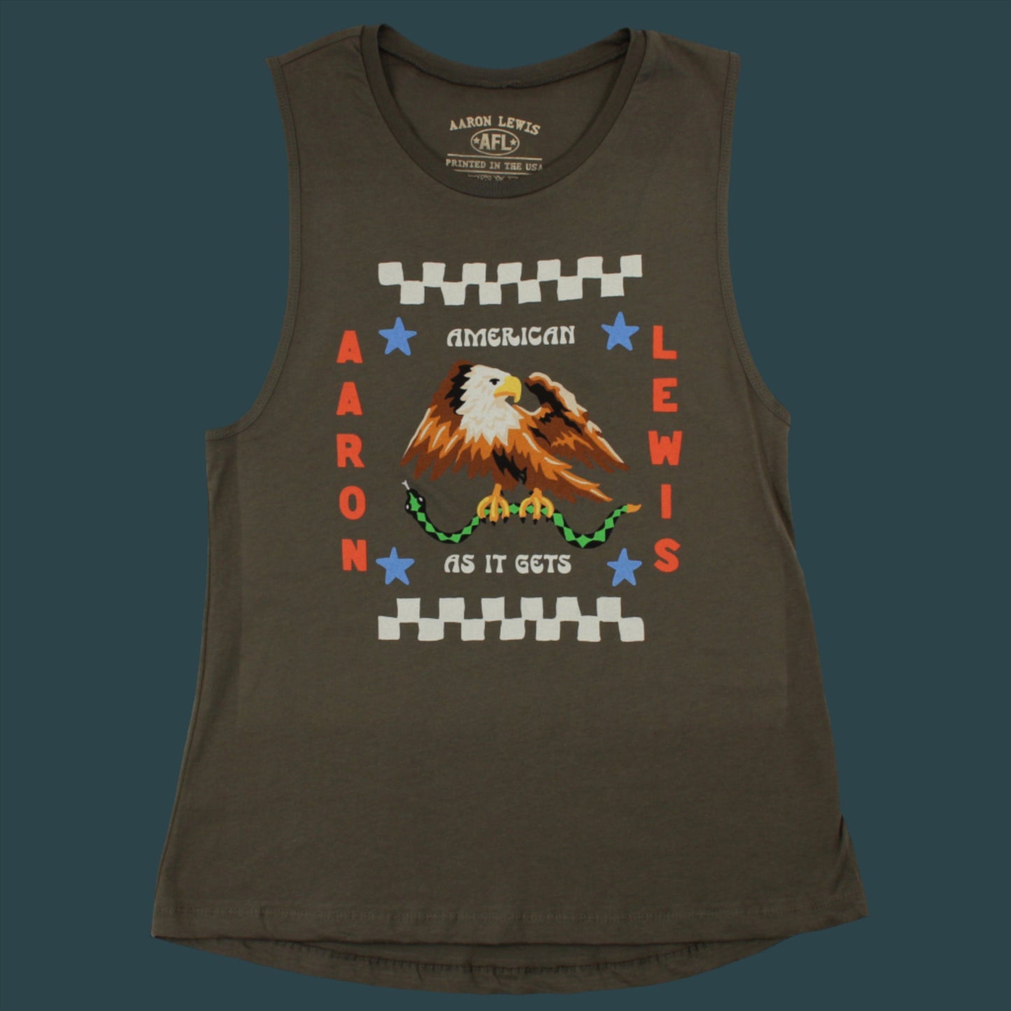 Ladies American As It Gets Tank Top (Military Green)