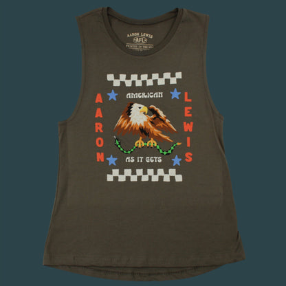 Ladies American As It Gets Tank Top (Military Green)