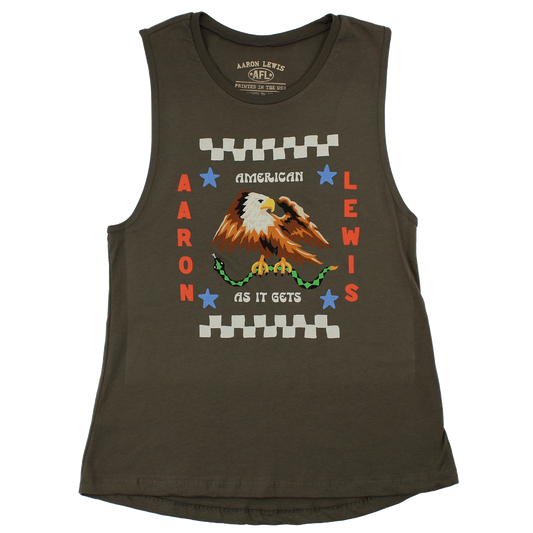 Ladies American As It Gets Tank Top (Military Green)